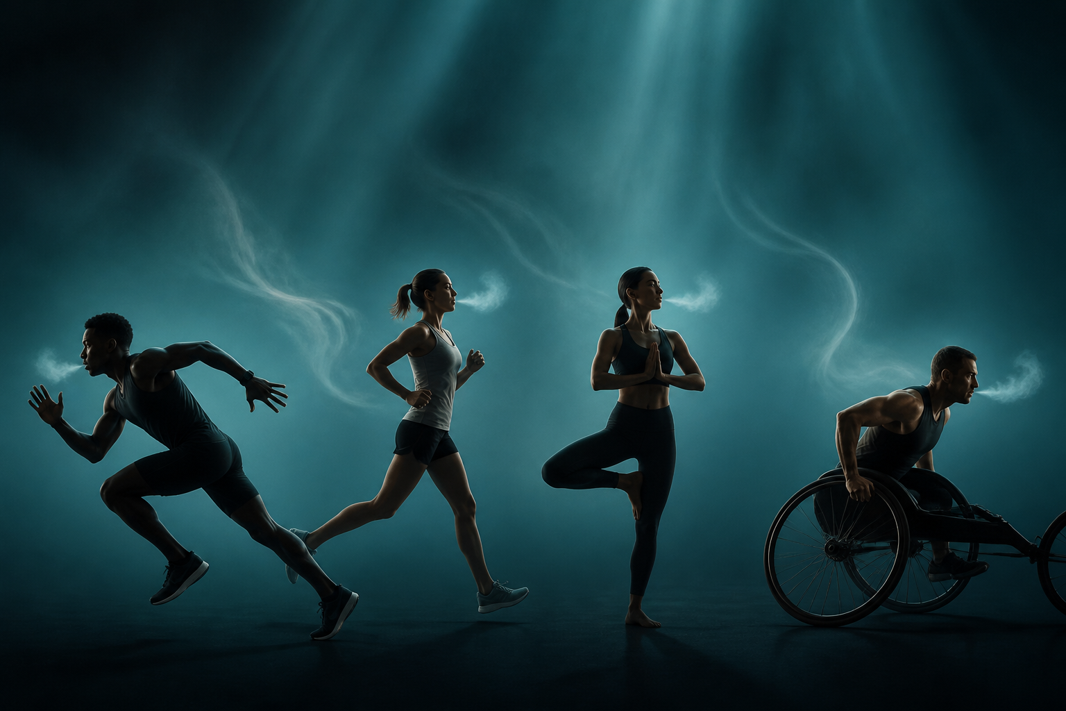 Vier Sportprofile als visuelles Motiv für den Atemtyp-Test